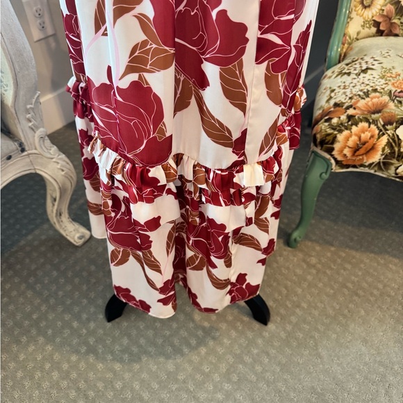 Böhme Floral Midi Dress Ruffle Waist Boho Romantic M - Picture 7 of 9